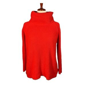 Coldwater Creek Turtleneck Sweater 100% Cotton Size XL Orange Classic Knit
